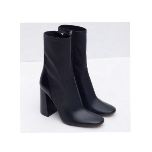 Zara soft leather high block heel ankle boots black - Picture 1 of 8